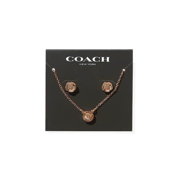 NWT Coach Open Circle Necklace and Tea Rose Stud Set - Picture 1 of 6